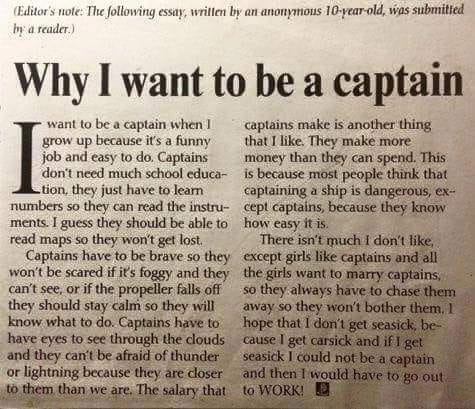 fishing captain description 10 year old