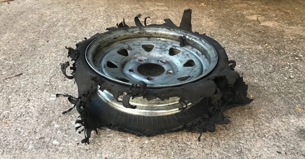 tire blown while trailering boats