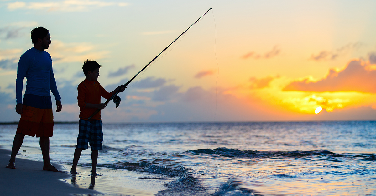 dad takes son fishing